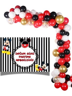 Parti Furyası Mickey mouse 100X140 cm Afiş ve 50  adet Balon Seti Doğum Günü Parti Süsleri