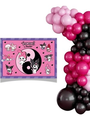 Parti Furyası Kuromi 100X140 cm Afiş ve 50  adet Balon Seti Doğum Günü Parti Süsleri