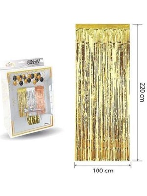 Parti Furyası Gold Püsküllü Kapı ve Duvar Fon Perdesi Metalize Işıltılı Arka Fon Dekor Süsü ( 100*200 Cm)