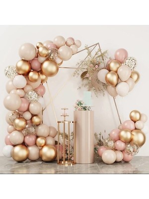 Parti Furyası Doğum Günü Bride Bekarlığa Veda Partisi Pudra Pembe Gold Konfetili Balon Zincir Seti