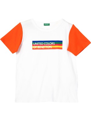 United Colors Of Benetton Erkek Çocuk T-Shirt BNT-B21395 Kısa Kol Beyaz Renk 6-7 Yaş