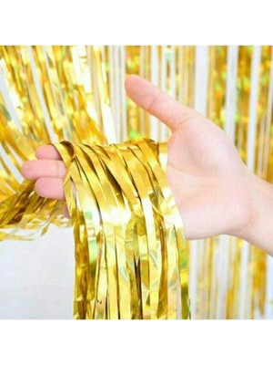 Parti Furyası Gold Püsküllü Kapı ve Duvar Fon Perdesi Bride To Be Bekarlığa Veda Metalize Işıltılı Arka Fon Dekor Süsü ( 100*200 Cm)