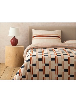 Hued Store English Home Timeline Dijital Baskılı Soft Cotton Çift Kişilik Nevresim Seti 200X220 cm Terracotta