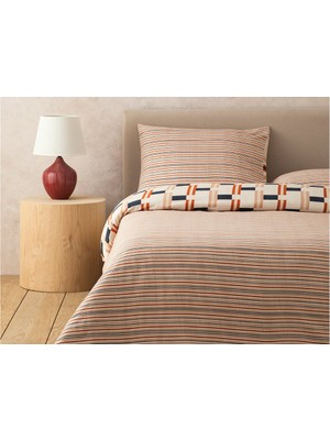 Hued Store English Home Timeline Dijital Baskılı Soft Cotton Çift Kişilik Nevresim Seti 200X220 cm Terracotta