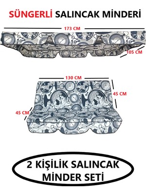 Mor Minder Süngerli Salıncak Minder Seti Tenteli Bahçe Minderi 2 Kişilik Süngerli Saat Desen