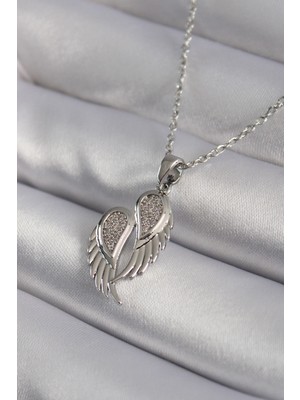 Angel Of Life 316L Çelik Gümüş Renk Zirkon Taşlı Kanat Model Kadın Kolye - TJ-BKO8347
