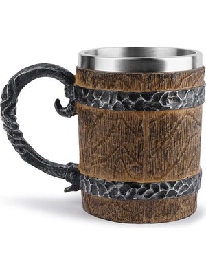 Keyfim Shop Fıçı Kupa  3D Oyma Paslanmaz Çelik Kupa