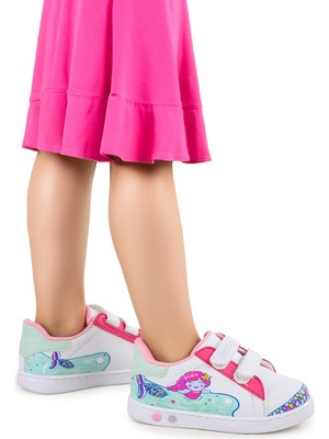 Kiko Kids Mermaid Cırtlı Işıklı Kız Bebek Spor Ayakkabı Beyaz