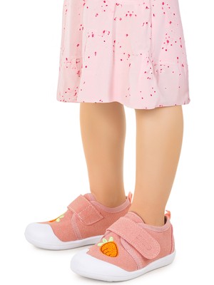 Kiko Kids Strawberry Cırtlı Kız Bebek Ilk Adım Panduf Ayakkabı Pudra