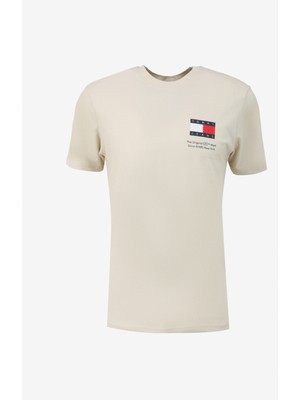 Tommy Jeans Düz Bej Erkek T-Shirt DM0DM18263ACG