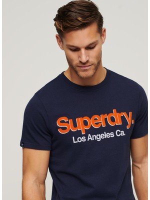 Superdry Bisiklet Yaka Baskılı Lacivert Erkek T-Shirt M1011985A97T_CORE Logo Classıc Wash