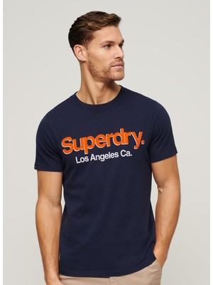 Superdry Bisiklet Yaka Baskılı Lacivert Erkek T-Shirt M1011985A97T_CORE Logo Classıc Wash