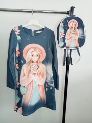 Mor Tırtıl Kız Çocuk Çantalı Elbise