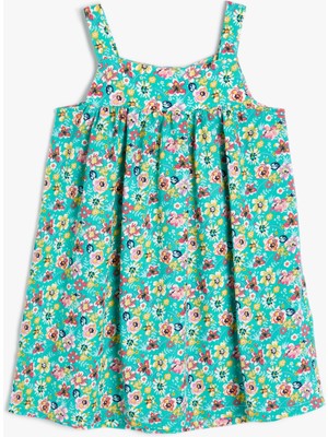 Koton Çiçekli Elbise Kalın Askılı Kare Yaka