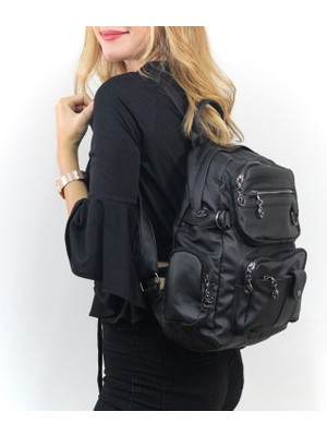 Nas Bag Kadın Sırt Çantası Siyah Yıkamalı