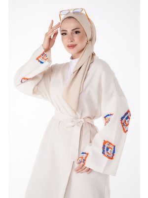 Tofisa Düz Ceket Yaka Kadın Turuncu Kimono Pantolon Ikili Takım - 13193