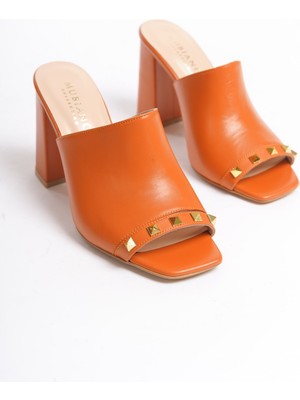 Mubiano Collection Mubiano Hakiki Deri Collection Kadın Topuklu Terlik Oranj -MCBRG5692-ORJ