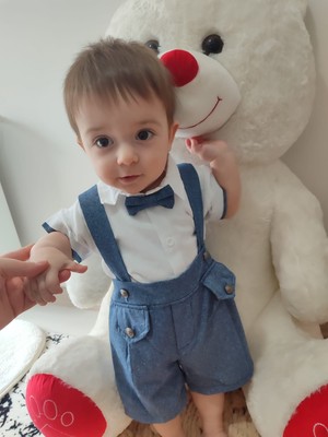 Diji Baby 9-12-18-24 Ay Papyonlu Gömlek 2li Erkek Bebek Salopet Takımı