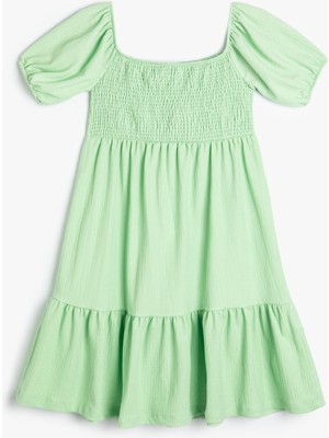 Koton Elbise Kısa Kollu Gipeli Kare Yaka Katlı