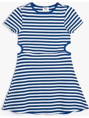 Koton Elbise Kısa Kollu Bisiklet Yaka Pencere Detaylı Ribanalı