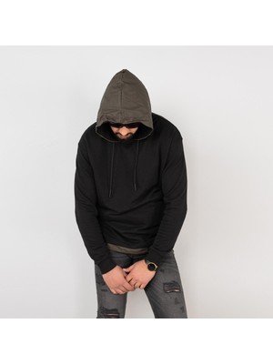 Akçaylar Kapşonlu Siyah Renk Regular Fit Erkek Sweatshirt