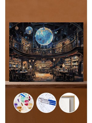 WebStyle Sayılarla Boyama Seti Çerçeveli Kasnaklı Sihirli Kütüphane 40X50 cm