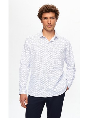 Twn Slim Fit Kırık Beyaz Baskılı Easy Iron Gömlek 2EF02HD402880