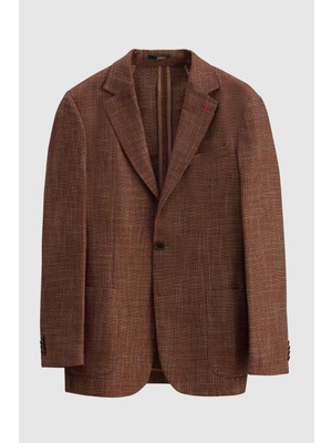 D'S Damat Slim Fit Camel Armürlü Kumaş Ceket 2HF04JB044360