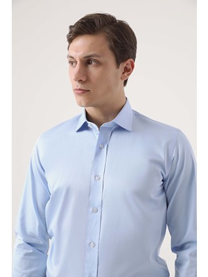 D'S Damat Slim Fit Mavi Düz Nano Care Gömlek 2HE02SG00024M