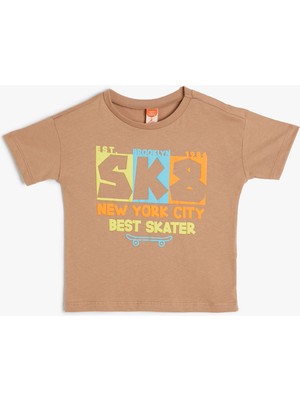 Koton Kaykay Baskılı Kısa Kollu Pamuklu Tişört Erkek Çocuk 12 - 18 Ay Günlük Kahve Renk