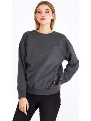 Comeor Kadın Antrasit Basic Bisiklet Yaka Regular Fit Rahat Sweatshirt