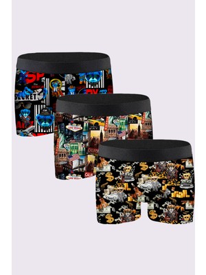 Laula 3'lü Erkek Desenli Boxer Paketleri %95 Pamuk Premium Collection - Çok Renkli