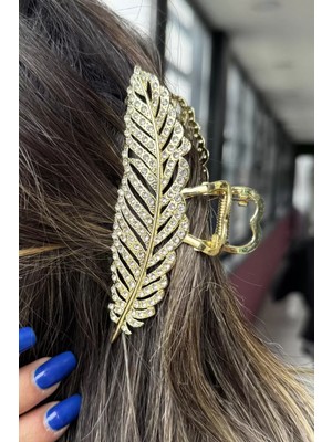 Vakkum Altın Renk Yaprak Figürlü Taşlı Mandal Toka