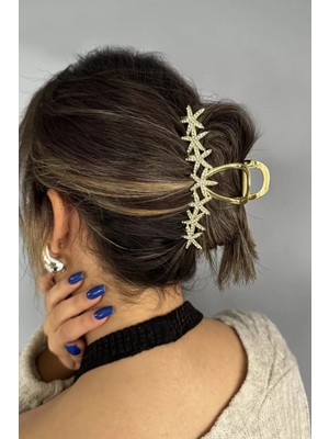 Vakkum Altın Renk Yıldız Figürlü Taşlı Mandal Toka