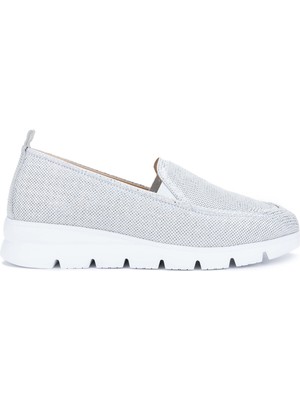 Tamer Tanca Kadın  Deri Gümüş Metalik Casual Ayakkabı 775 347 425 Bn Ayk Y24 Gumus Mtlk