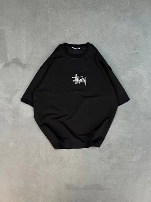 Guzzy Bisiklet Yaka Baskılı Oversize T-Shirt - Siyah