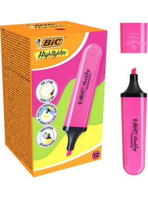 Bic Marking Flat Fosforlu Kalem Pembe 12 Adet