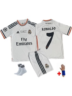 Gökmenspor Real Madrid Ronaldo 2014 Lisbon Beyaz Çocuk Futbol Forması 4'lü Set Retro Forma