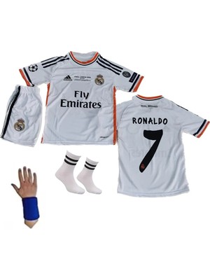 Gökmenspor Real Madrid Ronaldo 2014 Lisbon Beyaz Çocuk Futbol Forması 4'lü Set Retro Forma