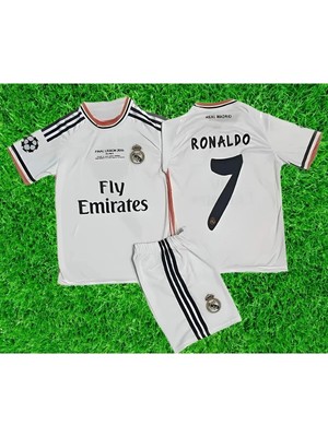 Gökmenspor Real Madrid Ronaldo 2014 Lisbon Beyaz Çocuk Futbol Forması 4'lü Set Retro Forma