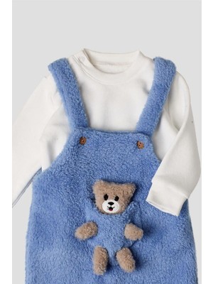 Kidexs Baby Kışlık Tatlı Peluş Ikili Takım Bebek Oyuncaklı Salopet Sweatshirt