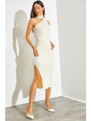 Shade Kadın Balıkçı Yaka Omuz Dekolteli Triko Elbise