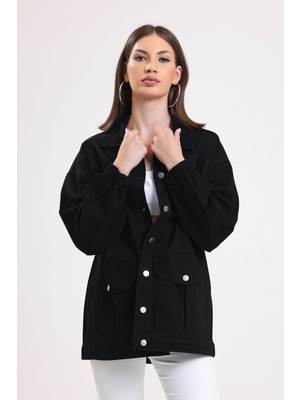 Hanope Kadın Oversize Siyah Kot Ceket