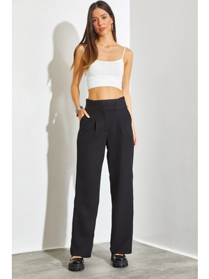Shade Kadın Double Kumaş Cırtlı Yüksek Bel Palazzo Pantolon