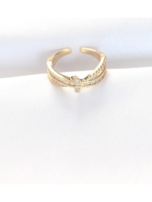 Clariss Kıvrım Model Gold Renk Zirkon Taşlı Ayarlanabilir Yüzük