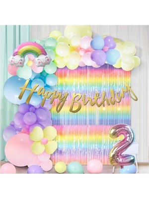 Parti Furyası Makaron Balon Seti ve Arka Fonlu 2 yaş Doğum Günü Seti Kutlama Eğlence