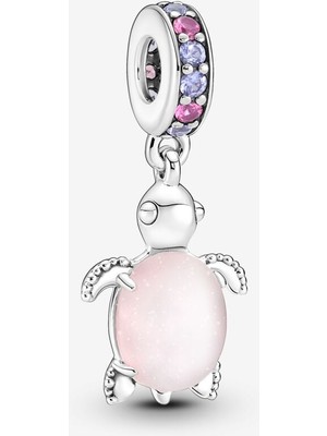 Charmy Accessory Pembe Murano Camlı Deniz Kaplumbağası Charm | 925 Ayar Gümüş