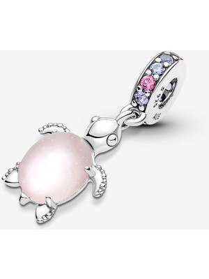 Charmy Accessory Pembe Murano Camlı Deniz Kaplumbağası Charm | 925 Ayar Gümüş