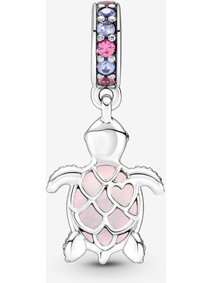 Charmy Accessory Pembe Murano Camlı Deniz Kaplumbağası Charm | 925 Ayar Gümüş