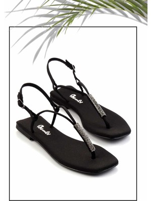 Bambi Mat Siyah Saten   Kadın Sandalet K05137031038